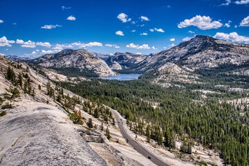 Yosemite National Park. Beautiful scenery with mountains, cliffs, wild rivers, waterfalls, and...