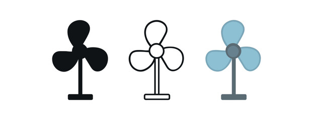 fan table blades icon on white background Black silhouette flat icon outline icon and colored icon style. three minimal vector icon style