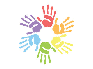 Hands circle symbol, hand print colorful icon vector, illustration, isolated on transparent background
