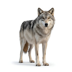 Obraz premium Wolf on White Background – Majestic Wildlife Animal 