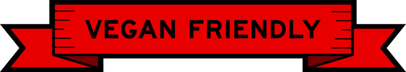 Ribbon label banner with word vegan friendly in red color on white background