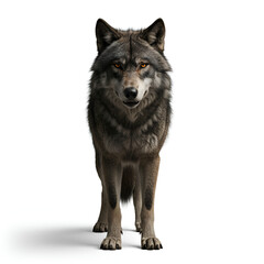 Obraz premium Wolf on White Background – Majestic Wildlife Animal Sharp Eyes in High Resolution