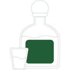 Green Outline Human Figure Holding Glass Silhouette With Dark Green Square on Chest Transparent Background