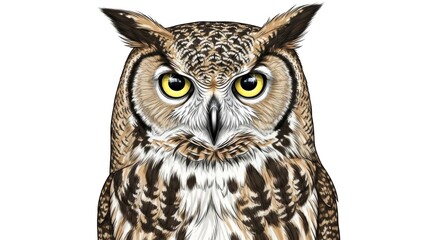 Obraz premium Detailed Illustration of a Majestic Owl with Striking Yellow Eyes