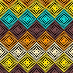 American ethnic tribal fabric design features a unique geometric attern in rich color full tones, inspired by the flowing movement of waves. The wave-like vinfluence ethnic the geometric elements, th