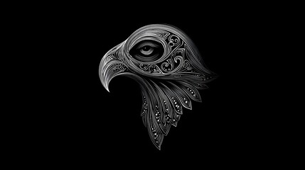 Luxury bird (eagle) head logo in silver lines on black background Concept: elegance, sophistication, freedom,premium branding, luxury fashion labels, jewelry brands, high-end services, elite identity 