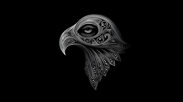 Luxury bird (eagle) head logo in silver lines on black background Concept: elegance, sophistication, freedom,premium branding, luxury fashion labels, jewelry brands, high-end services, elite identity 