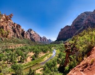  Zion National Park in Utah. Wonderful views of the Red Rocks and Angels Landing. Hiking in one of the most beautiful national parks in the USA. HDR. High quality photo