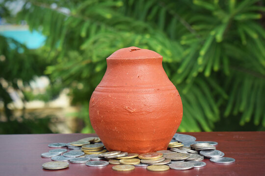 Concepts of saving money terracotta piggy bank