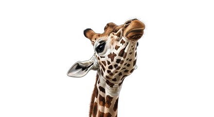 Obraz premium Detailed Illustration of a Giraffes Head Looking Upwards on a White Background