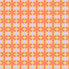 Retro Floral Geometric Pattern in Orange and Pastel Shades