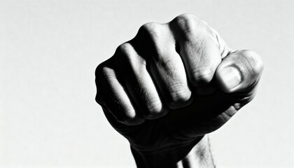 Close-up shot of a clenched fist of a white male aged 30 set against