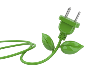 Green power plug morphs into a plant with vibrant leaves, symbolizing eco-friendly energy and sustainable electrical solutions for a greener future. background removed