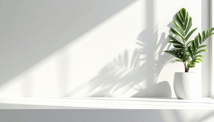 Bright indoor plant with shadows modern interior space photography minimalist environment top-down view natural decor concept