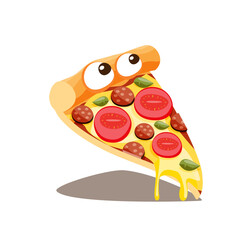 Playful Cheesy Pizza Slice Cartoon Vector Art