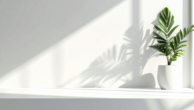 Bright indoor plant with shadows modern interior space photography minimalist environment top-down view natural decor concept