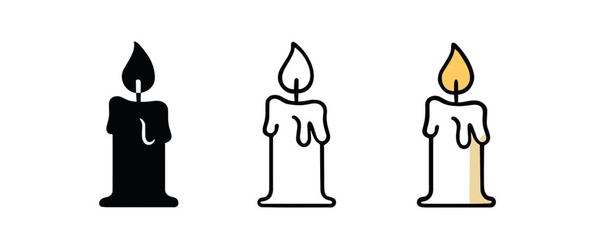 candle melted wax icon on white background Black silhouette flat icon outline icon and colored icon style. three minimal vector icon style