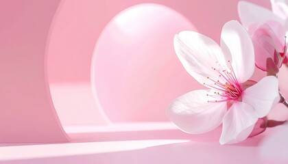 Delicate cherry blossom blooms serene pink background floral arrangement soft light close-up nature's beauty