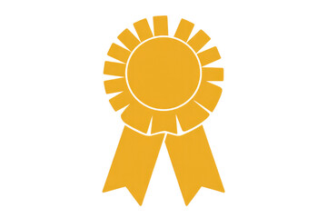 A classic gold award ribbon or rosette icon, featuring a pleated top and two flowing tails, set against a solid dark transparent background. background removed