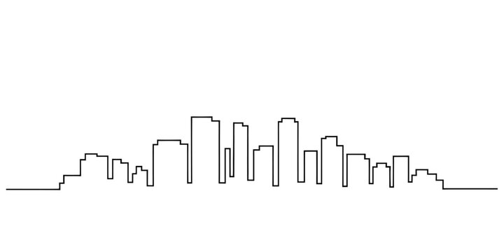 Continuous one line drawing of a city skyline representing urban architecture and landscape vector