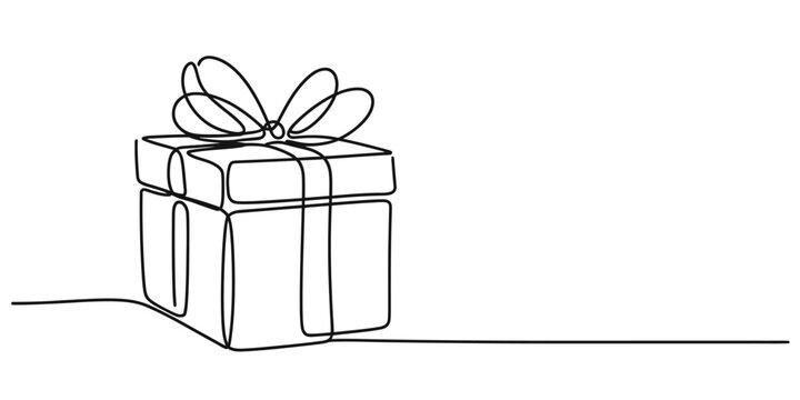 Elegant continuous one line drawing of a gift box with ribbon and bow minimalist art vector