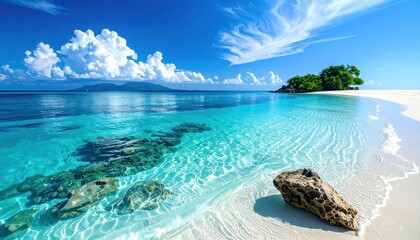 Fototapeta premium Tranquil seascape tropical island nature photography crystal clear water serene atmosphere coastal view