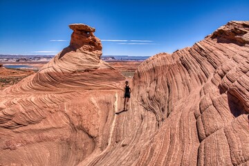 The new wave in Arizona Page. Hiking among the sandstone formations. Traveling in the USA. High quality photo