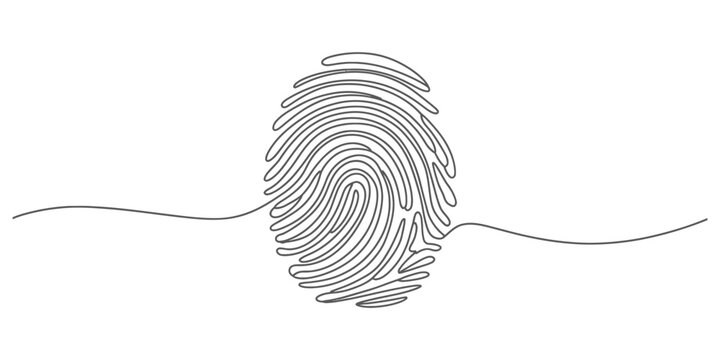 Abstract continuous one line drawing of a fingerprint with extending lines minimalist artistic rendering vector