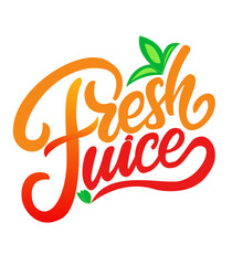 Obraz premium Fresh Juice Handwritten Logo on White Background with Red-Orange Gradient Text Vector Design-JPG
