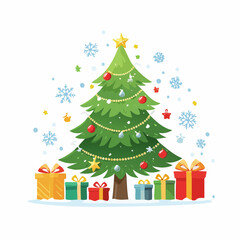 Fototapeta premium Christmas tree with presents and snowflakes