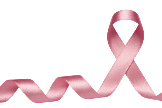 A flowing pink ribbon forms the iconic breast cancer awareness loop, gracefully extending across a solid transparent background, symbolizing support and hope. background removed