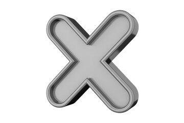 Obraz premium A shiny 3D silver 'X' symbol, featuring rounded ends and a metallic border, commonly used for multiplication, closing, or errors. background removed