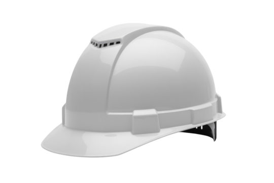 A bright white hard hat, a crucial safety helmet with ventilation, for construction and industrial head protection. background removed