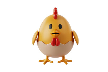A charming 3D cartoon chick, newly hatched from its egg, standing upright. Ideal for Easter or farm-themed designs. background removed