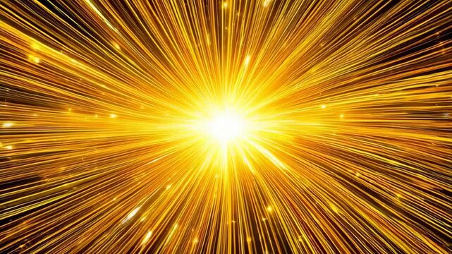 Abstract Golden Light Trails Streaking Into Bright Starburst Center With Dark Background