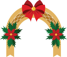 Poinsettia Archway Design Red Blooms Green Leaves Red Bow Golden Arch Decorative Border Festive Holiday Entrance
