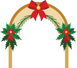 Elegant Archway Frame Festive Greenery Berries Red Bow Decoration Holiday Season Gate Design Ornate Border