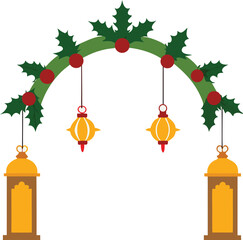 Vibrant Holiday Arch Decoration with Berries and Lanterns Festive Seasonal Element for Winter Celebrations or Home Decor
