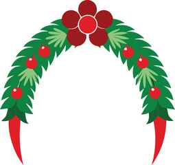 Red Berries Green Leaves Wreath Arch Design Element Festive Holiday Ornament Floral Decoration Vector Illustration