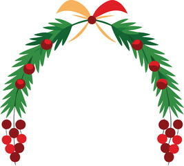 Arched Evergreen Garland with Red Berries and Ribbon Bow Festive Seasonal Decoration for Doorways or Mantels