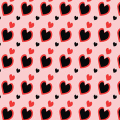 seamless pattern with red and black hearts