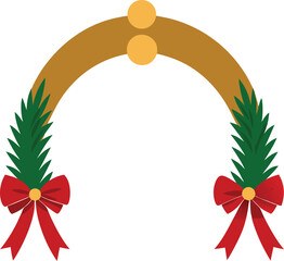 Winter Holiday Arch Design Gold Frame with Green Pine Branches and Red Bows Festive Seasonal Decoration Vector