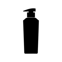 Black silhouette of a dispenser bottle, representing beauty and care products