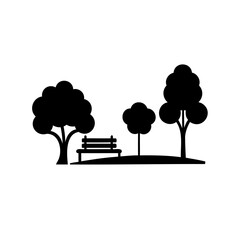 Peaceful Park Silhouette with Benches and Trees for Relaxing Outdoors