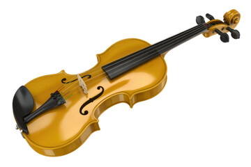 Obraz premium A golden-brown classical violin, a beautiful string instrument, gracefully rests diagonally against a solid transparent background, highlighting its elegant curves. background removed