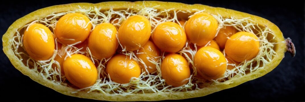 Opened Babaco Fruit Displays Vibrant, Appealing Yellow Seeds Inside