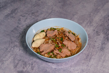 
Different types of tom yum noodles Spicy flavor