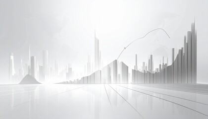 Semi-transparent globe with bar graphs and upward arrow, symbolizing global economic growth and data analytics.