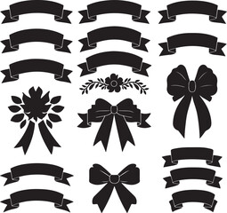 Decorative Ribbon and Banner Vector Set,
Black and White Bows and Ribbons Collection,
Vintage Label and Banner Design Elements