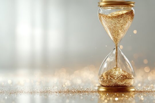 Sparkling golden glitter hourglass marking the beautiful passage of time.